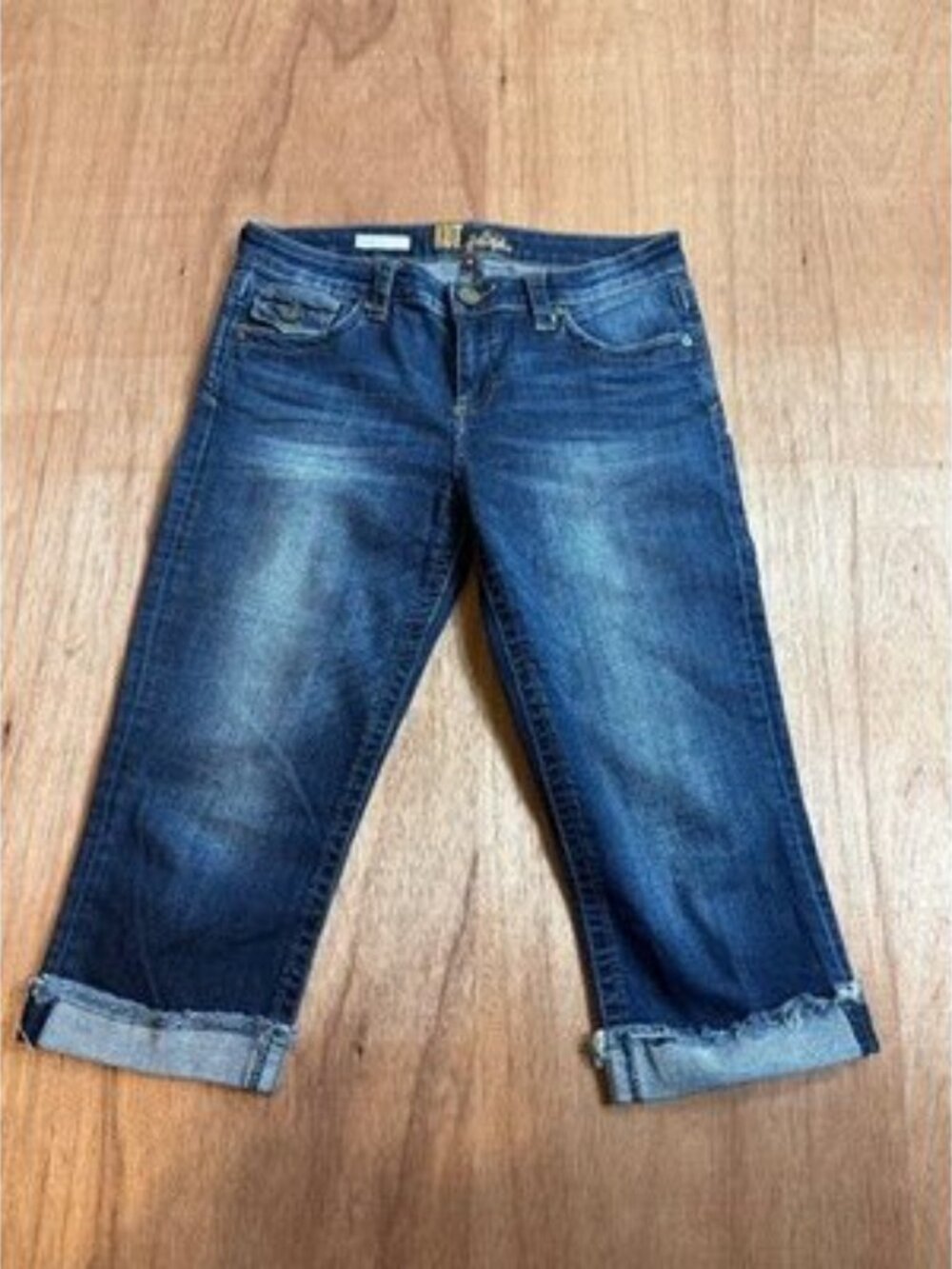 KUT from the Kloth Natalie Crop Capri Jeans Dark Wash Cuffed Hem Size 8